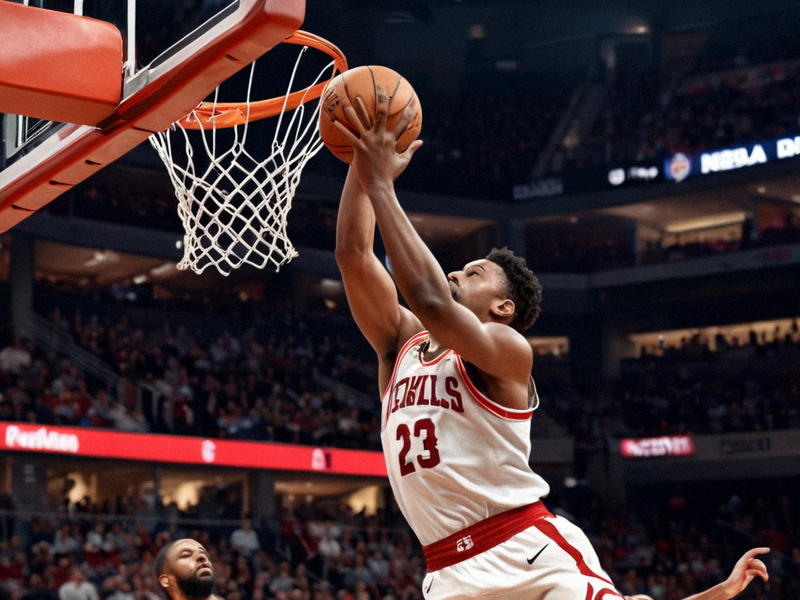 NBA常规赛篮球比赛中球员突破上篮的瞬间